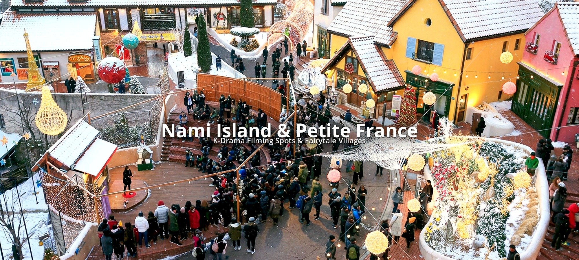 Services included in Nami Island + The Garden of Morning Calm + Petite France & Italian Village Tour bus with professional staff assisting travelers at Seoul pickup point