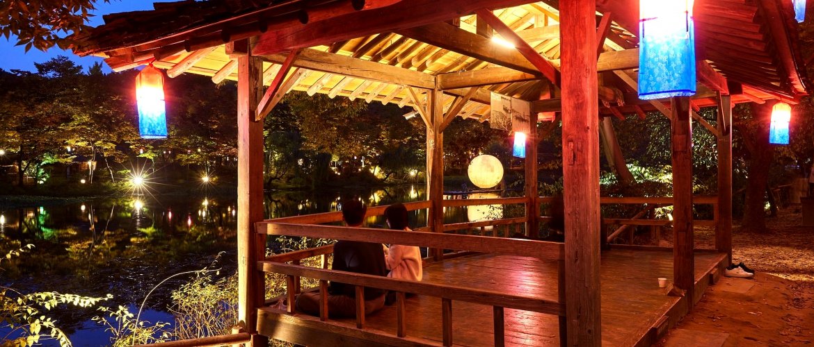 Summer night escape heritage experience Evening atmosphere at Korean Folk Village with Suwon Hwaseong illumination