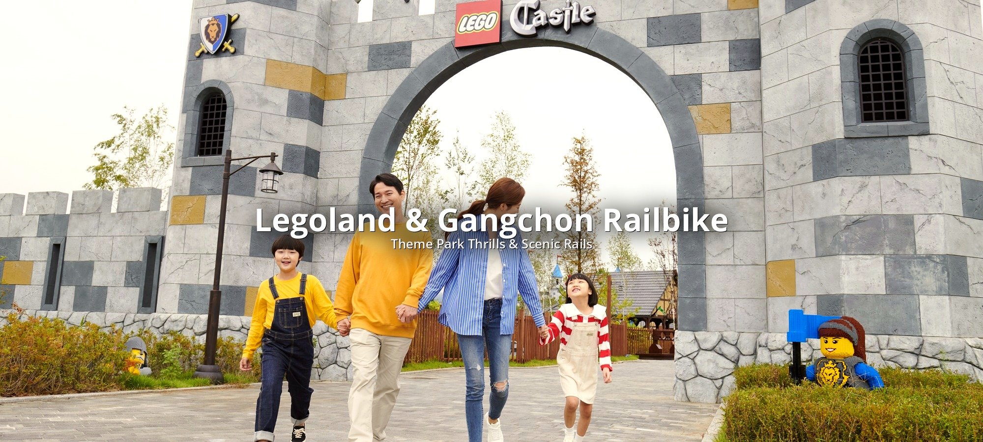 Legoland and Gangchon Railbike combined day tour from Seoul Legoland Korea theme park on island with Gangchon Railbike tracks through countryside